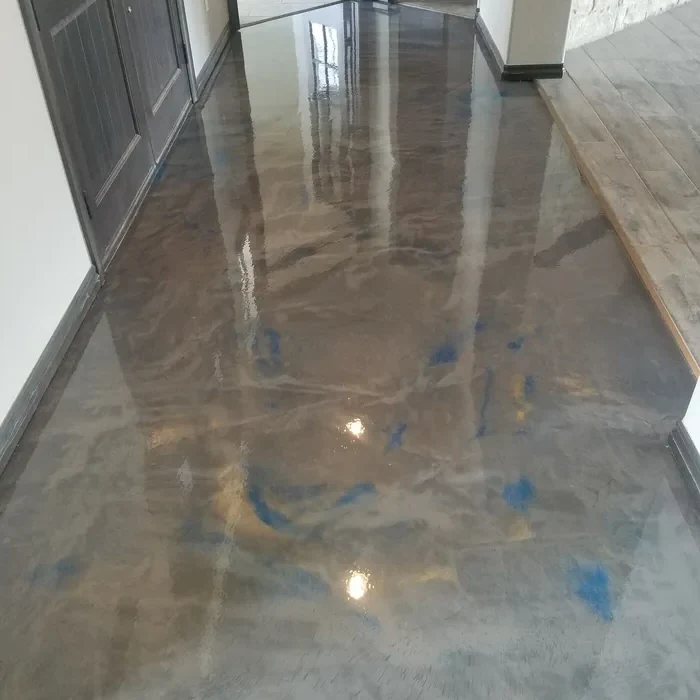 Steel and sapphire metallic epoxy entryway